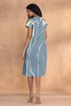 Shop_Kaveri_Blue Linen V-neck Quatum Theory Wave Dress _at_Aza_Fashions