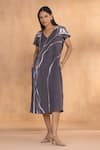 Buy_Kaveri_Charcoal Linen V-neck Quatum Theory Wave Dress _Online_at_Aza_Fashions