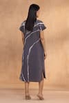 Shop_Kaveri_Charcoal Linen V-neck Quatum Theory Wave Dress _at_Aza_Fashions