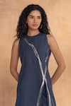 Kaveri_Blue Linen Round Neck Designer Tunic And Pant Set _Online_at_Aza_Fashions