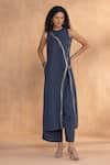 Buy_Kaveri_Blue Linen Round Neck Designer Tunic And Pant Set _Online_at_Aza_Fashions