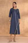 Buy_Kaveri_Blue Linen Round Neck Threads Slice Dress _at_Aza_Fashions