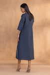 Shop_Kaveri_Blue Linen Round Neck Threads Slice Dress _at_Aza_Fashions