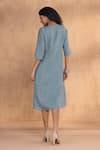 Shop_Kaveri_Blue Linen Round Neck Threads Slice Dress _at_Aza_Fashions