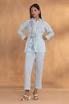 Buy_Kaveri_Blue Linen Embroidery Collared Watercolour Woods Coord Set _at_Aza_Fashions