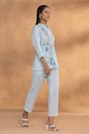 Shop_Kaveri_Blue Linen Embroidery Collared Watercolour Woods Coord Set _Online_at_Aza_Fashions