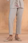 Kaveri_Gray Linen Embroidery Collared Watercolour Woods Coord Set _Online_at_Aza_Fashions