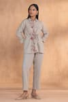 Buy_Kaveri_Gray Linen Embroidery Collared Watercolour Woods Coord Set _Online_at_Aza_Fashions