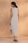 Shop_Kaveri_Gray Linen Embroidery Round Neck Watercolour Roots Dress _at_Aza_Fashions