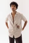 Buy_PAARSH_Beige Linen Embroidery Rajasthani Shirt 