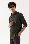 Buy_PAARSH_Olive Green Cotton Embroidery Quirky Designer Shirt _Online_at_Aza_Fashions