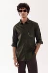 Buy_PAARSH_Olive Green Cotton Embroidery Quirky Designer Shirt _at_Aza_Fashions