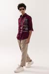 Paarsh_Red Cotton Embroidery Designer Wine Shirt _Online_at_Aza_Fashions