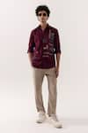 Shop_Paarsh_Red Cotton Embroidery Designer Wine Shirt _at_Aza_Fashions