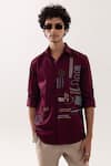 Buy_Paarsh_Red Cotton Embroidery Designer Wine Shirt _Online_at_Aza_Fashions