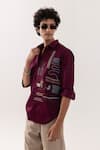 Shop_Paarsh_Red Cotton Embroidery Designer Wine Shirt _Online_at_Aza_Fashions