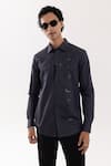 Buy_Paarsh_Charcoal Cotton Embroidery Grey Designer Shirt _at_Aza_Fashions