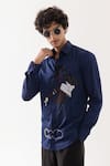 Shop_PAARSH_Navy Cotton Designer Print Shirt _Online_at_Aza_Fashions