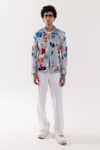 PAARSH_Blue Suede Embroidery Ice Designer Jacket _Online_at_Aza_Fashions