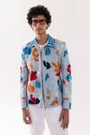 Shop_PAARSH_Blue Suede Embroidery Ice Designer Jacket _at_Aza_Fashions