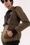 PAARSH_Olive Green Linen Embroidery Designer Jacket _Online_at_Aza_Fashions