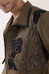 Shop_PAARSH_Olive Green Linen Embroidery Designer Jacket _Online_at_Aza_Fashions