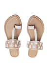 Shop_Preet Kaur_Brown Embroidery Palm Tan Kolhapuri Sandals _at_Aza_Fashions
