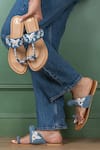 Buy_Preet Kaur_Blue Embroidery Denim Bird Kolhapuri Sandals _at_Aza_Fashions