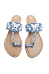 Shop_Preet Kaur_Blue Embroidery Denim Bird Kolhapuri Sandals _at_Aza_Fashions