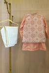 Shop_Rage Attire-Sweta Saria_Peach Silk Embroidery Blend Nehru Jacket Set _at_Aza_Fashions