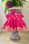 Buy_Rage Attire-Sweta Saria_Pink Embroidery Rani Dress And Hair Bow _at_Aza_Fashions