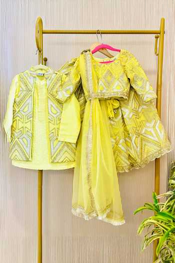 Rage Attire-Sweta Saria_Yellow Organza Beads, Sequins, Embroidery Lemon Designer Lehenga Set _Online_at_Aza_Fashions