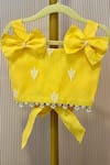 Buy_Rage Attire-Sweta Saria_Yellow Fabric Flowers, Pearls, Bows Embroidered Lehenga And Blouse Set _Online_at_Aza_Fashions