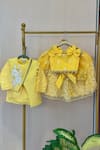 Shop_Rage Attire-Sweta Saria_Yellow Fabric Flowers, Pearls, Bows Embroidered Lehenga And Blouse Set _Online_at_Aza_Fashions
