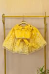 Shop_Rage Attire-Sweta Saria_Yellow Fabric Flowers, Pearls, Bows Embroidered Lehenga And Blouse Set _at_Aza_Fashions