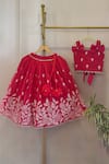 Buy_Rage Attire-Sweta Saria_Red Organza, Silk Fabric Flowers, Bows Lehenga And Blouse Set _at_Aza_Fashions