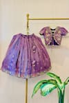 Rage Attire-Sweta Saria_Purple Tassels, Embroidery Foil Tissue Jacket And Lehenga Set _Online_at_Aza_Fashions