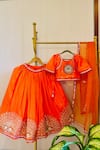 Shop_Rage Attire-Sweta Saria_Orange Organza Tassels, Embroidery Lehenga Set _at_Aza_Fashions