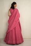 Shop_Safaa_Pink Vegan Silk Embroidery V-neck Designer Rosalie Lehenga Set _at_Aza_Fashions