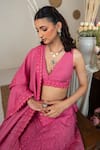 Shop_Safaa_Pink Vegan Silk Embroidery V-neck Designer Rosalie Lehenga Set _Online_at_Aza_Fashions