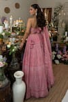 Shop_Safaa_Pink Vegan Silk Sequins, Embroidery Halter Neck Primrose Lehenga Set _at_Aza_Fashions