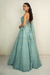 Shop_Safaa_Aqua Vegan Silk Embroidery Blue Esme Lehenga Set _at_Aza_Fashions