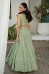 Shop_Safaa_Green Vegan Silk V-neck Ivy Sage Lehenga Set _at_Aza_Fashions