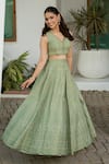 Buy_Safaa_Green Vegan Silk V-neck Ivy Sage Lehenga Set _Online_at_Aza_Fashions