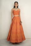 Safaa_Orange Vegan Silk Embroidery Sweetheart Neck Tangerine Vivienne Lehenga Set _Online_at_Aza_Fashions