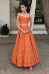 Shop_Safaa_Orange Vegan Silk Embroidery Sweetheart Neck Tangerine Vivienne Lehenga Set _Online_at_Aza_Fashions