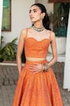Safaa_Orange Vegan Silk Embroidery Sweetheart Neck Tangerine Vivienne Lehenga Set _at_Aza_Fashions
