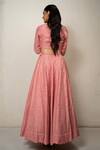Shop_Safaa_Peach Vegan Silk Embroidery Collared Celine Lehenga And Blouse Set _at_Aza_Fashions