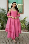 Buy_Safaa_Fuchsia Vegan Silk Embroidery Scoop Neck Pink Designer Anarkali Set _at_Aza_Fashions