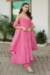 Safaa_Fuchsia Vegan Silk Embroidery Scoop Neck Pink Designer Anarkali Set _at_Aza_Fashions